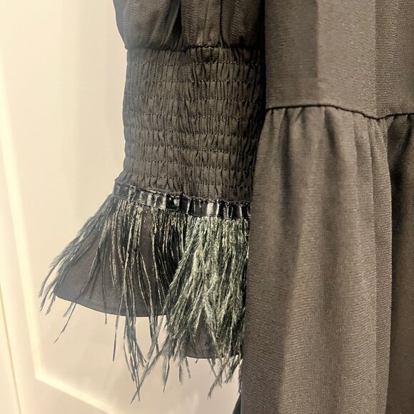 Tuckernuck Pomander Place Black Crepe Kenzo Dress - XXL with feathers added - Picture 3 of 7